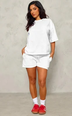 Petite White Embossed Bow Detail T-shirt
