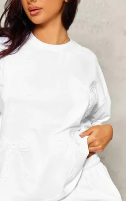 Petite White Embossed Bow Detail T-shirt