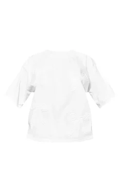 Petite White Embossed Bow Detail T-shirt
