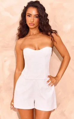 Petite White Embroidered Woven Corset