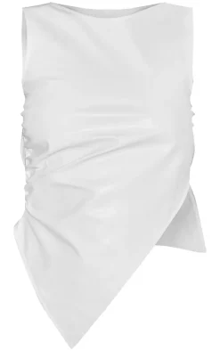Petite White Faux Leather Open Back Asymmetric Top