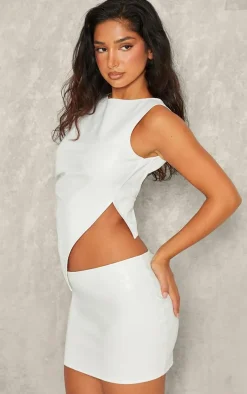 Petite White Faux Leather Embossed Detail Mini Skirt