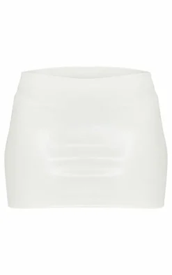 Petite White Faux Leather Embossed Detail Mini Skirt