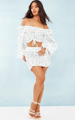 Petite White Floral Print Lace-Up Mini Skirt