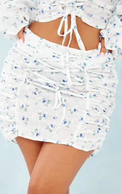 Petite White Floral Print Lace-Up Mini Skirt