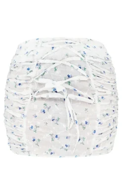 Petite White Floral Print Lace-Up Mini Skirt