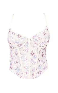 Petite White Flower Detailed Woven Corset