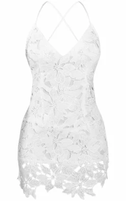 Petite White Flower Embroidered Detail Open Back Mini Dress