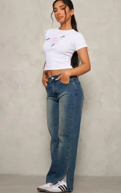 Petite White Graphic Fitted T-shirt With Bow Details