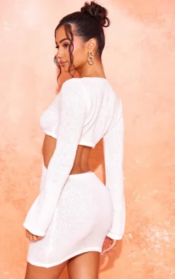 Petite White Knitted Cut Out Mini Dress
