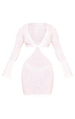 Petite White Knitted Cut Out Mini Dress