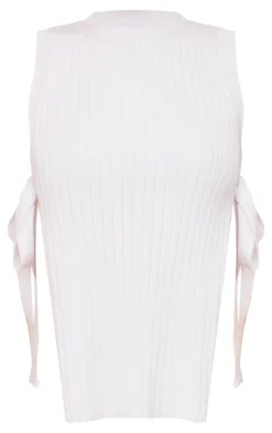 Petite White Knitted Cut Out Side Long Top