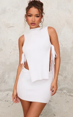 Petite White Knitted Mini Skirt