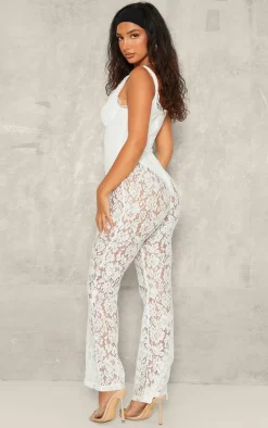 Petite White Lace Boning Detail Strappy Flared Jumpsuit