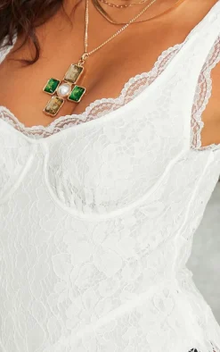 Petite White Lace Boning Detail Strappy Flared Jumpsuit