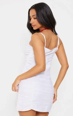 Petite White Linen Look Ruched Strappy Mini Dress