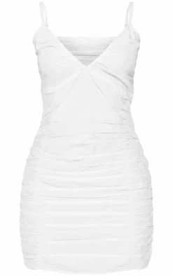 Petite White Linen Look Ruched Strappy Mini Dress