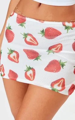 Petite White Low Waist Printed Strawberry Micro Mini Skirt
