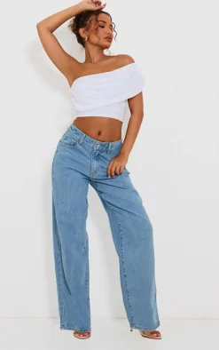 Petite White Mesh One Shoulder Ruched Crop Top