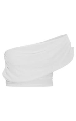 Petite White Mesh One Shoulder Ruched Crop Top