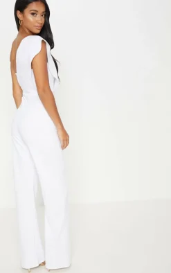 Petite White One Shoulder Drape Jumpsuit