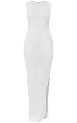 Petite White Open Back Sheer Textured Maxi Dress