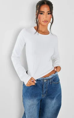 Petite White Premium Cotton Long Sleeve Fitted T-shirt