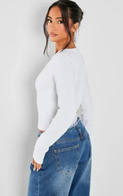 Petite White Premium Cotton Long Sleeve Fitted T-shirt