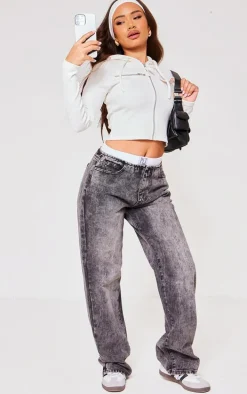 Petite White Ribbed Long Sleeve Fitted Hoodie