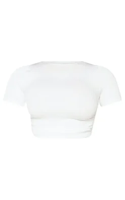 Petite White Short Sleeve Snatched Rib Ruched Side Fitted T Shirt