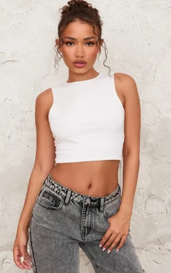Petite White Slinky Racer Crop Top