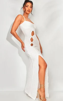 Petite White Strappy Textured Cut Out Maxi Dress