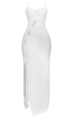 Petite White Strappy Textured Cut Out Maxi Dress