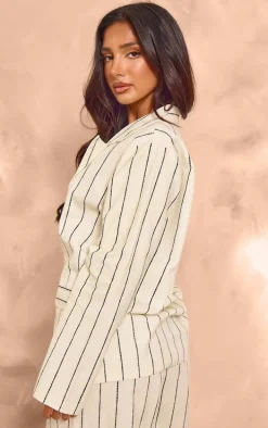 Petite White Stripe Linen Look Blazer