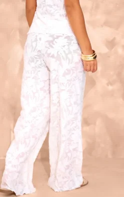 Petite White Textured Elasticated Wide Leg Pants