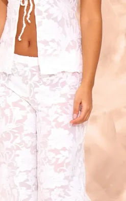 Petite White Textured Elasticated Wide Leg Pants