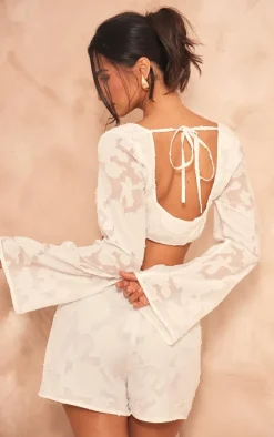 Petite White Textured Extreme Open Crop Top