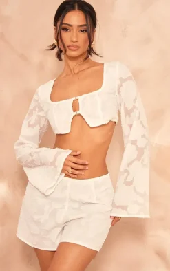 Petite White Textured Extreme Open Crop Top
