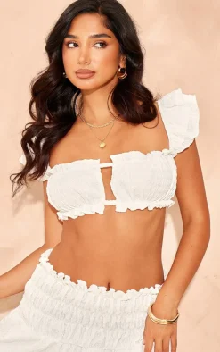 Petite White Textured Frill Detail Crop Top