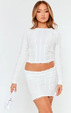 Petite White Textured Jersey Long Top