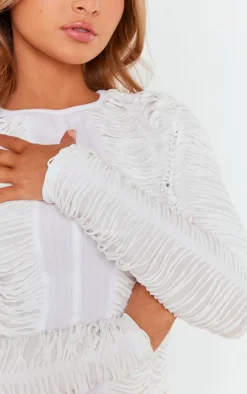 Petite White Textured Jersey Long Top