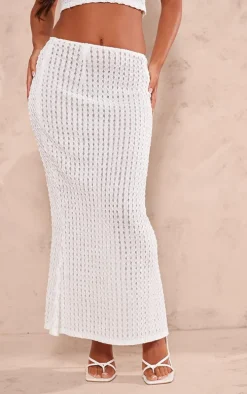Petite White Textured Jersey Midaxi Skirt