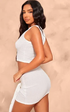 Petite White Textured Racer Crop Top