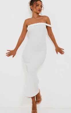 Petite White Textured Twist Detail Maxi Dress