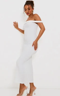Petite White Textured Twist Detail Maxi Dress