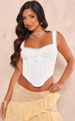 Petite White Woven Corset With Lace Trims