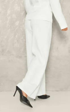 Petite White Woven High Waisted Tailored Wide Leg Pants