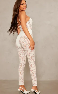 Petite White Woven Lace Jumpsuit