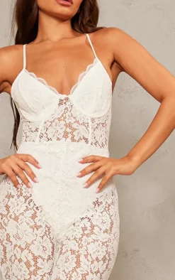 Petite White Woven Lace Jumpsuit