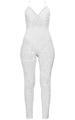 Petite White Woven Lace Jumpsuit